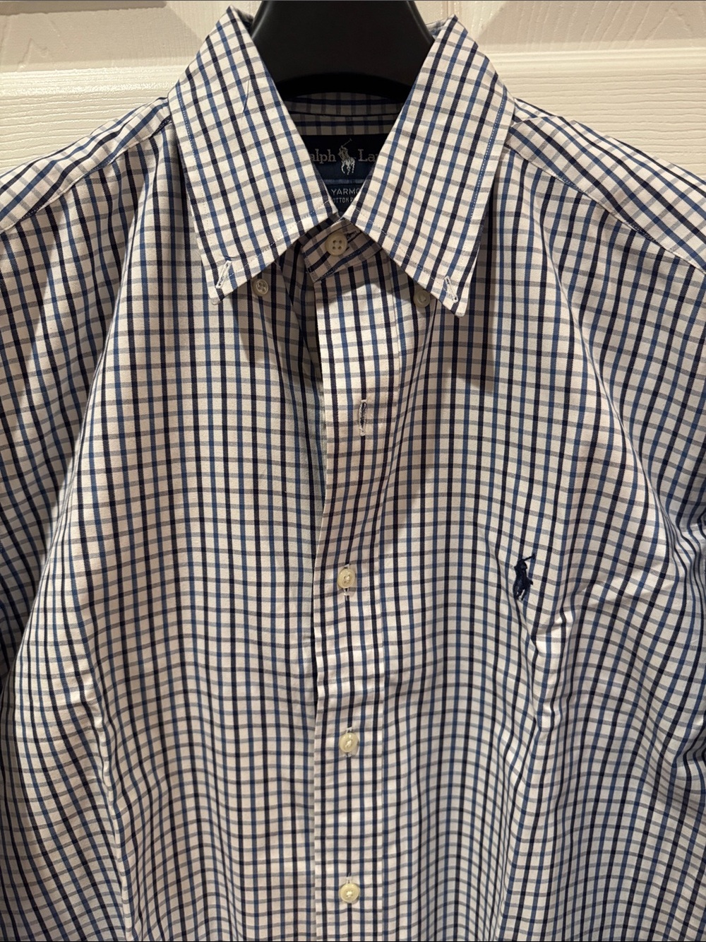 Vintage 1990s Polo Ralph Lauren White and Blue Windowpane Pinpoint Oxford Shirt